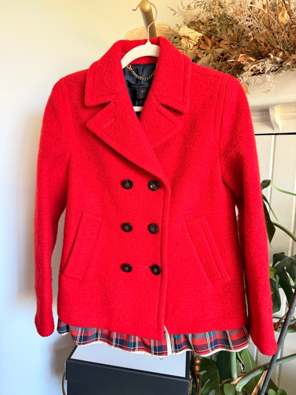 Marc By Marc Jacobs Bright Red Double-Breasted Peacoat